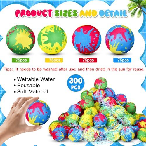 【並行輸入品】RoundFunny 300個 再利用可能な水風船 ウォーターゲーム メッシュバッグ3個付き 夏の屋外おもちゃ プールパーティー記の画像