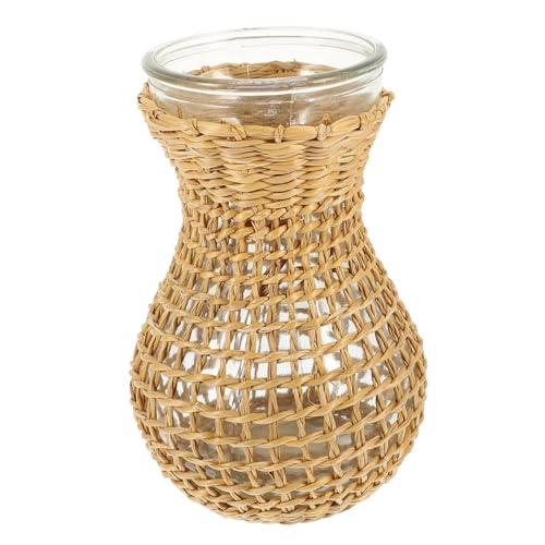 【並行輸入品】Amosfun 3pcs Rattan Grass Glass Vase Decorative Buds Vase Wicker_1