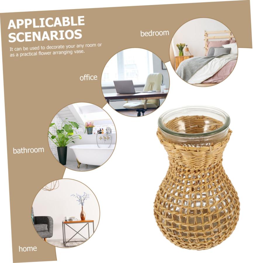 【並行輸入品】Amosfun 3pcs Rattan Grass Glass Vase Decorative Buds Vase Wicker_9
