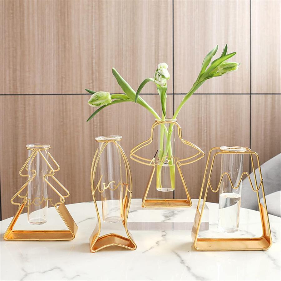 【並行輸入品】Flower Vase Metal Flower Stand Test Tube Transparent Glass Vase_9