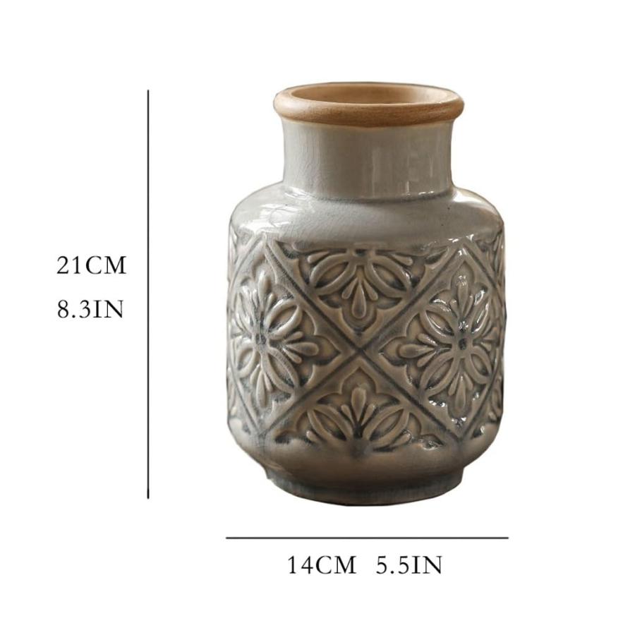 【並行輸入品】Flower Vases Decorative Vintage Embossed Pattern Vase Ornament Hの画像