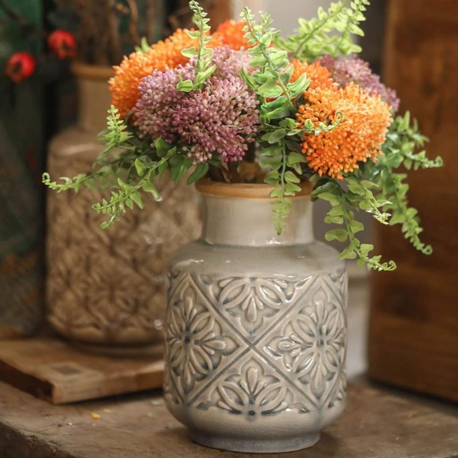 【並行輸入品】Flower Vases Decorative Vintage Embossed Pattern Vase Ornament Hの画像