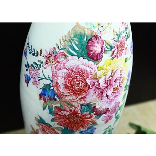 【並行輸入品】Ceramic White Vase with Large Bouquet of Flowers Print   10in, F_7