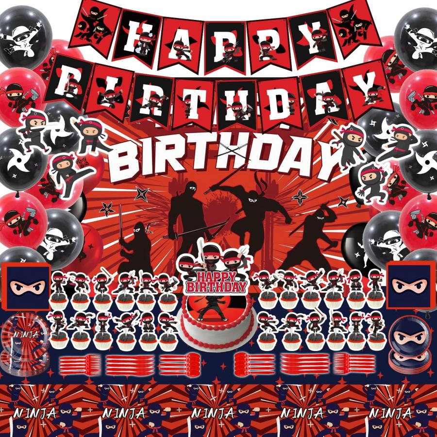 【並行輸入品】忍者誕生日パーティー用品、忍者スタイルのパーティーデコレーションには、Happy Birthdayバナー、背景幕、テーブルクロス、 | 