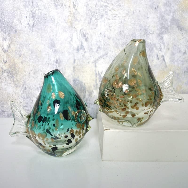 【並行輸入品】花瓶小さな花瓶ガラス魚の装飾品デスクトップ創造性動物グリーンアンバーホームモダンギフト装飾工芸家の装飾 (色 : 1) (2) Fの画像