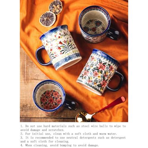 【並行輸入品】Pottery Coffee Mug Set,14oz, Hand Painted Ceramic Tea Cups withの画像