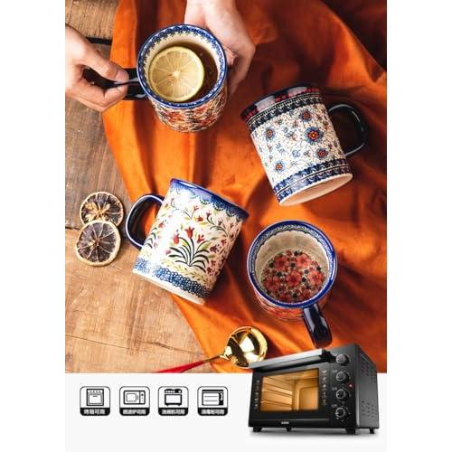 【並行輸入品】Pottery Coffee Mug Set,14oz, Hand Painted Ceramic Tea Cups withの画像