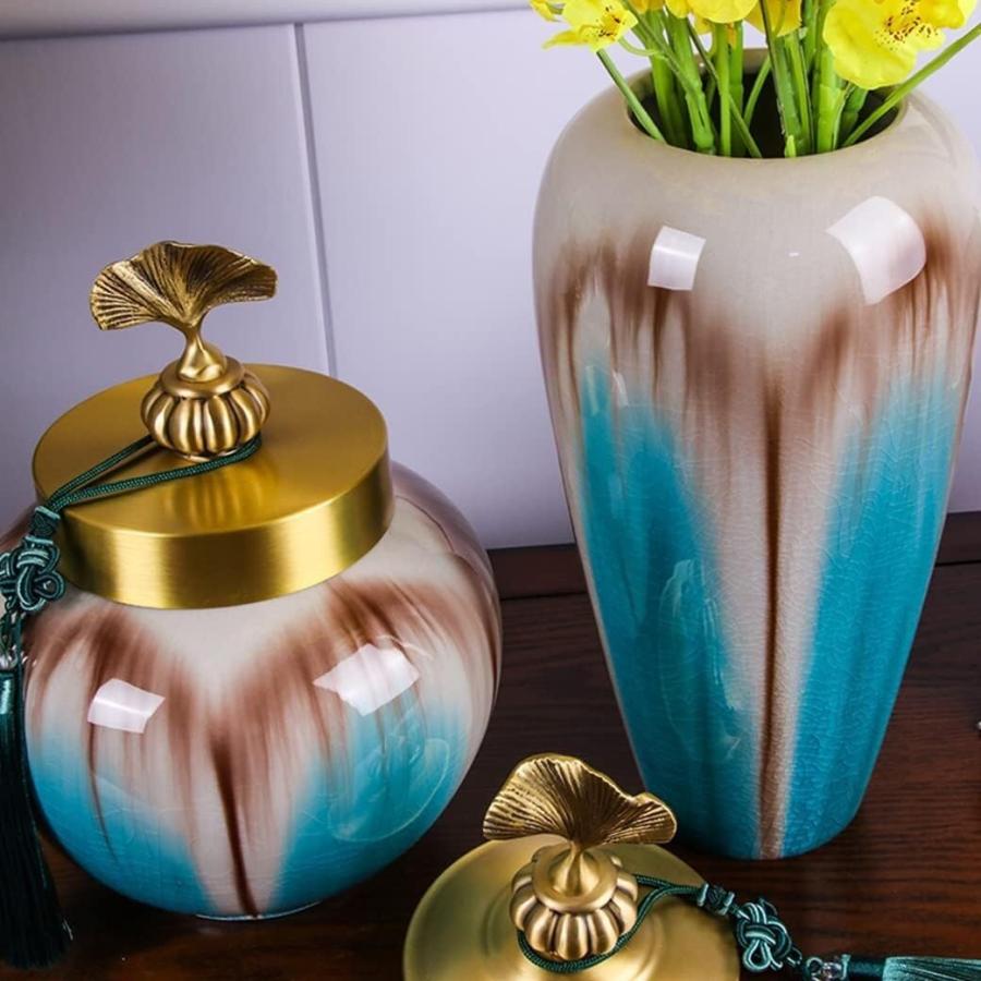 【並行輸入品】Ginger Jar Vase for Decor Blue Ceramic Vases Ginger Jar with Lidの画像