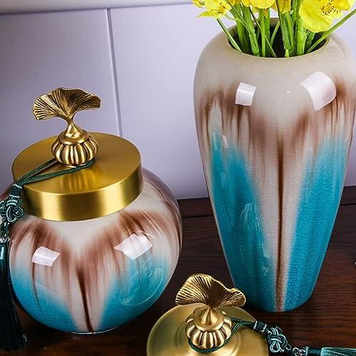 【並行輸入品】Ginger Jar Vase for Decor Blue Ceramic Vases Ginger Jar with Lidの画像