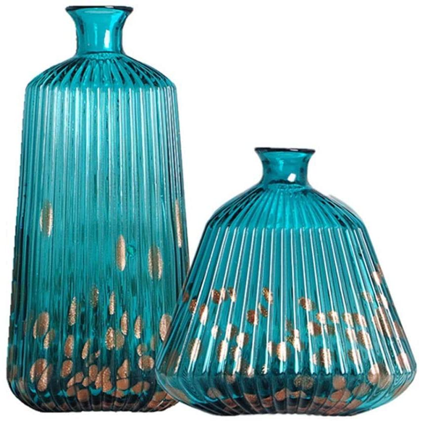 【並行輸入品】Flower Vase for Living Room Flower Vase Blue Stripes Glass Vaseの画像