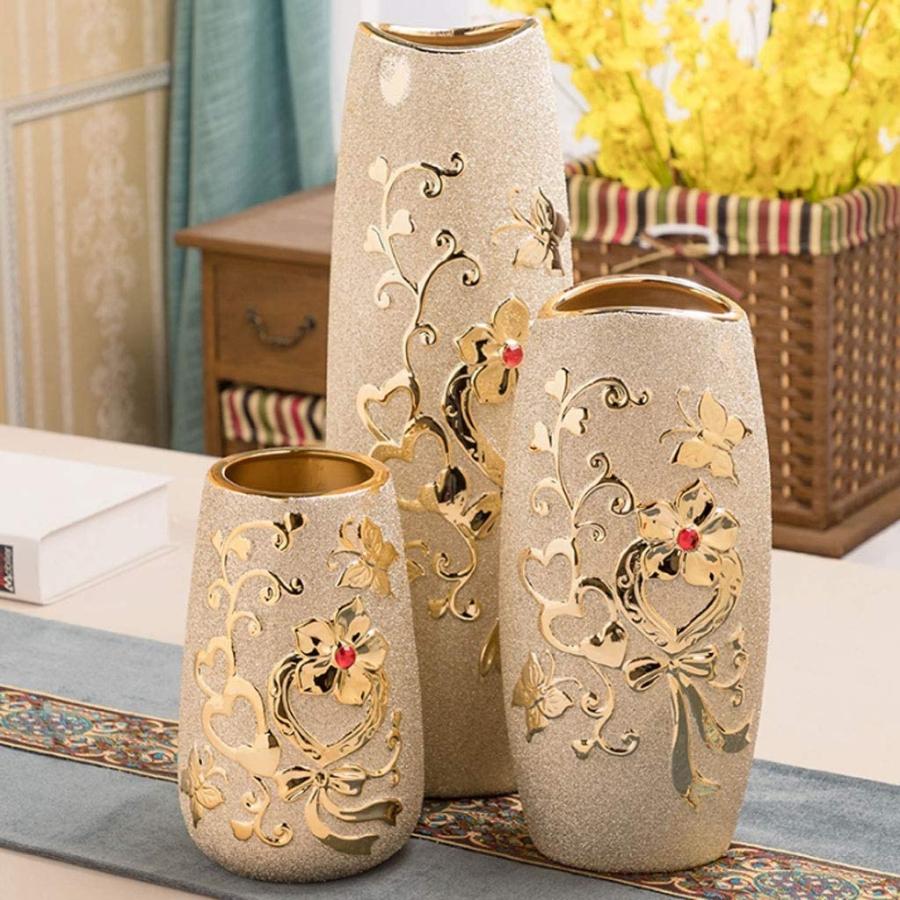 【並行輸入品】CCNGDS Flower Vase for Living Room Flower Vase Golden Ceramic Vaの画像