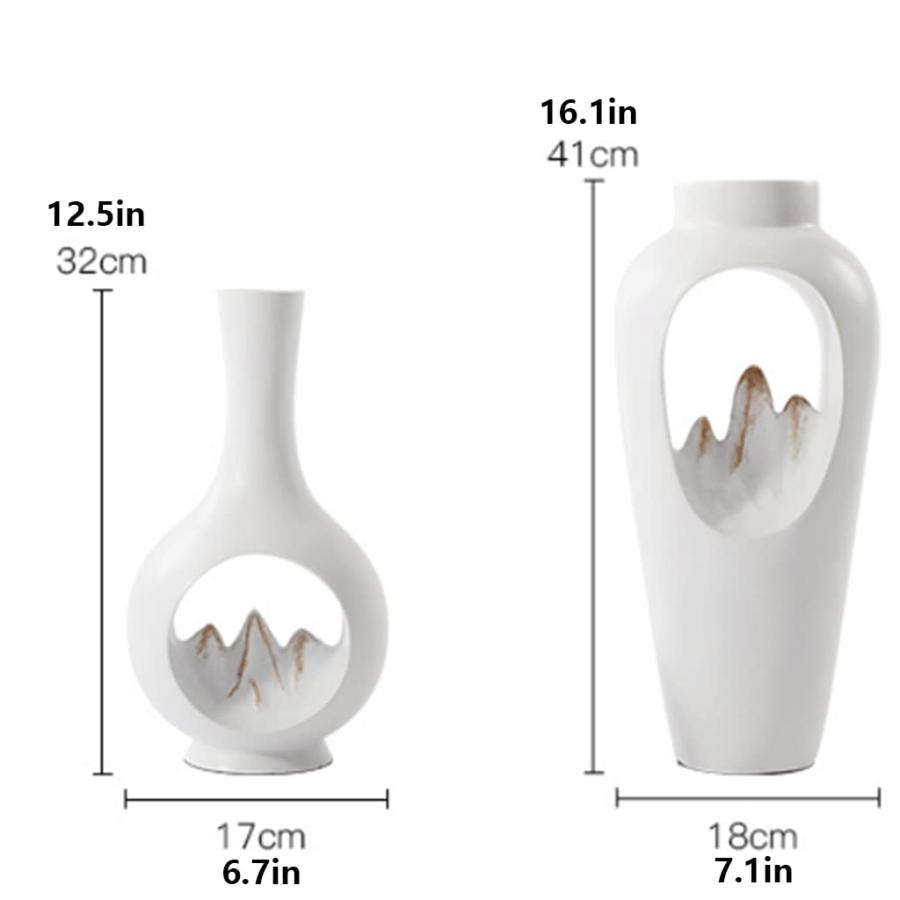 【並行輸入品】OUSIKA Vases White Resin Vase， Chinese Zen Decor Vases Dried/Fre_3