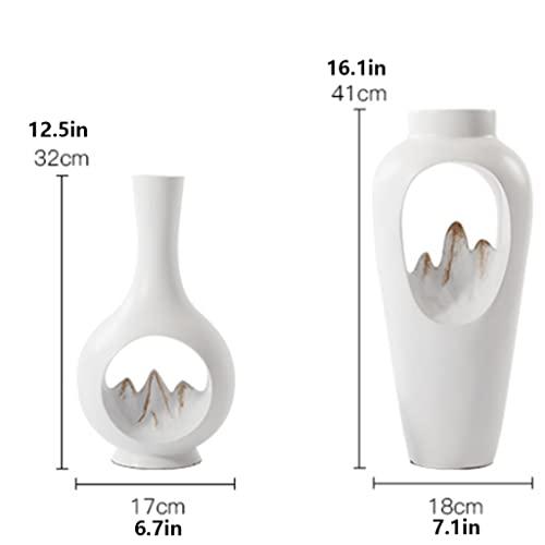 【並行輸入品】OUSIKA Vases White Resin Vase， Chinese Zen Decor Vases Dried/Fre_4