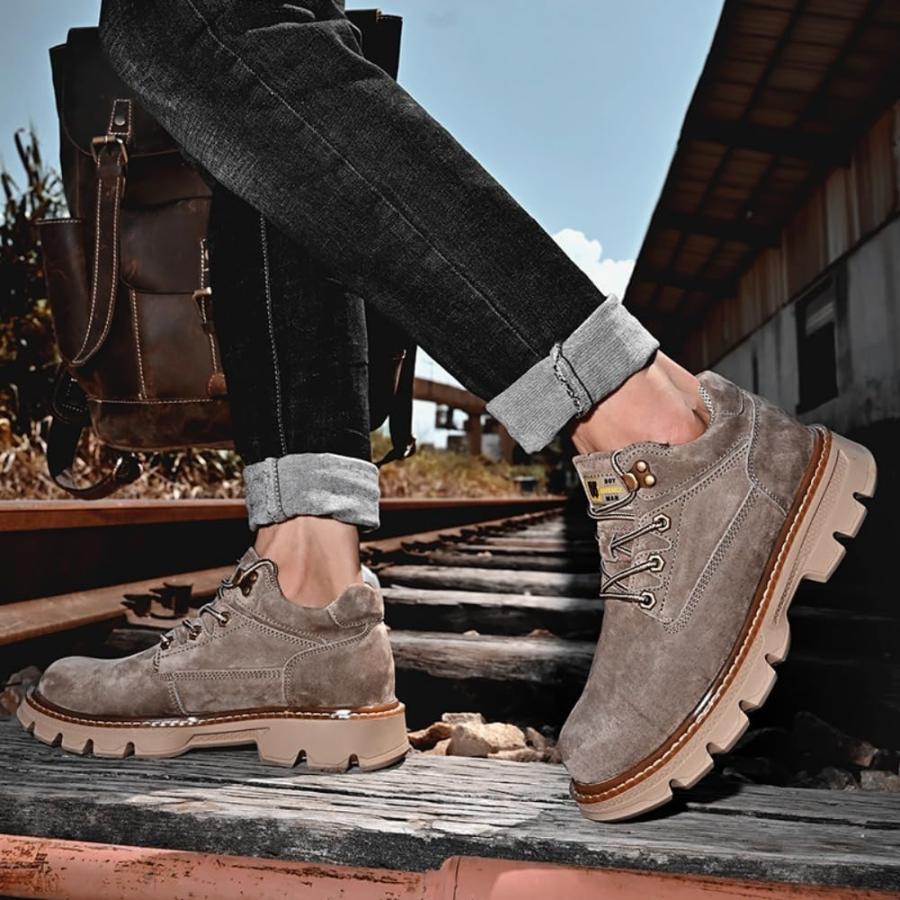 並行輸入品】Leather Mid Ankle Boots for Men Fashion Outdoor Sport