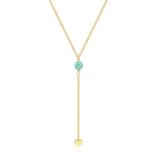 【並行輸入品】JWEIWENCAY 金メッキ 調節可能 Yネックレス， 金メッキ， ターコイズ JWEIWENCAY Dainty 18K Go_1