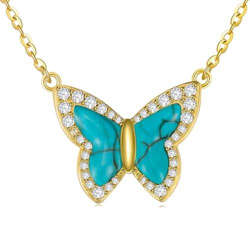 【並行輸入品】BETHZA ターコイズバタフライネックレス 女性用 925スターリングシルバー 華奢なバタフライチャームジュエリー 繊細な金メッ_1