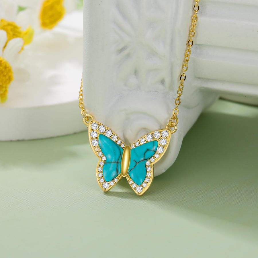 【並行輸入品】BETHZA ターコイズバタフライネックレス 女性用 925スターリングシルバー 華奢なバタフライチャームジュエリー 繊細な金メッ_3