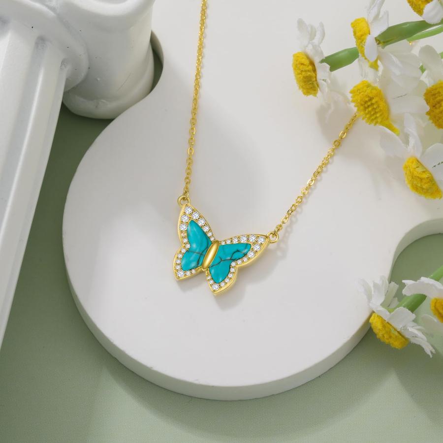 【並行輸入品】BETHZA ターコイズバタフライネックレス 女性用 925スターリングシルバー 華奢なバタフライチャームジュエリー 繊細な金メッ_6