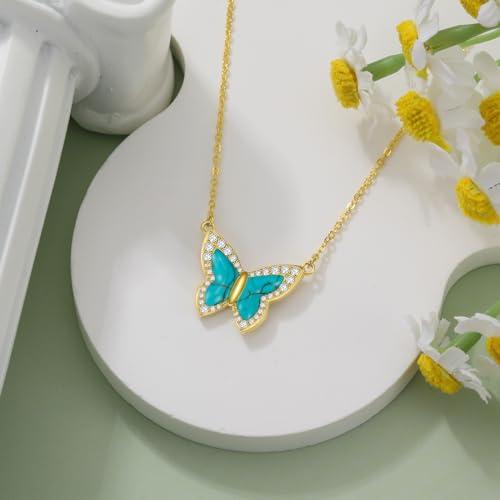 【並行輸入品】BETHZA ターコイズバタフライネックレス 女性用 925スターリングシルバー 華奢なバタフライチャームジュエリー 繊細な金メッ_7