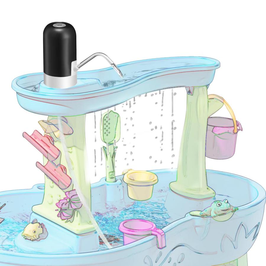 【並行輸入品】BUAEL ウォータープレイテーブルポンプ 自動給水装置 子供用サマーウォーターポータブルポンプ 2時間ノンストップで楽しめる | 