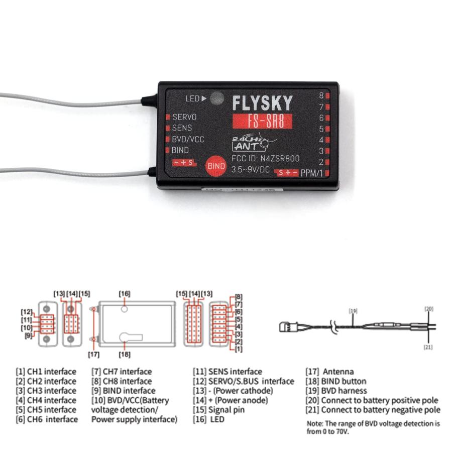 FS SR8 Receiver 2.4G Protocol ANT 3.5~9V/DC Receiver for FS ST8  並行輸入品｜allinone-d｜10