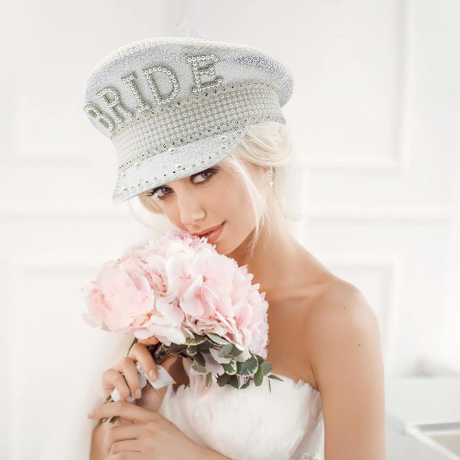 【並行輸入品】Lawnrden Bride Hat Unique Dazzling Hen Party Hat White Bride Cap_9