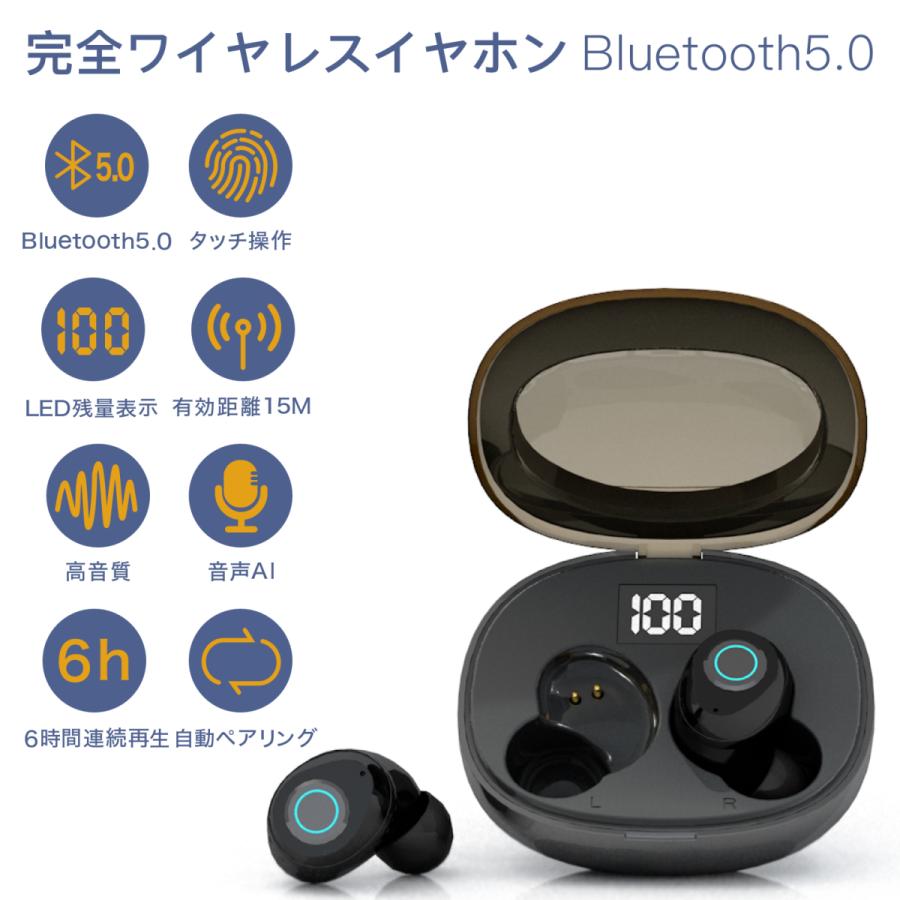 ワイヤレスイヤホン iPhone Bluetooth 両耳 ワイヤレス イヤホン Bluetooth5.0 片耳 高音質 ヘッドホン マイク｜alljapan-online-shop｜02