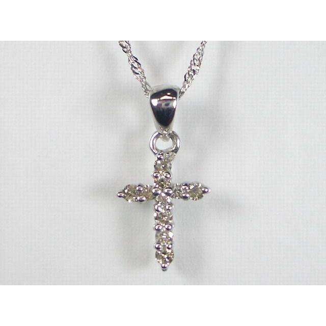 K18WG ホワイトゴールドダイヤモンド クロス ペンダント ネックレス