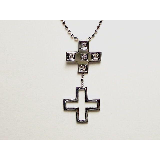 K18WG ホワイトゴールドダイヤモンド クロス ペンダント ネックレス