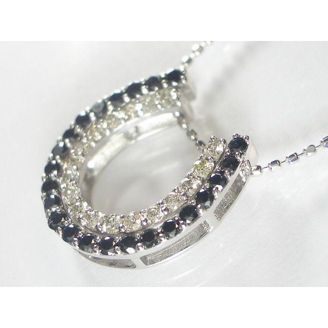 K18WG ホワイトゴールド ブラックダイヤモンド/ダイヤ馬蹄 ペンダント ネックレス｜alljewelry