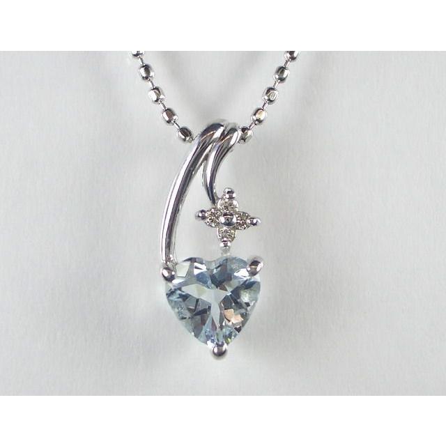 K18WGアクアマリン/ダイヤハート ペンダント ネックレス :AJSI01971  