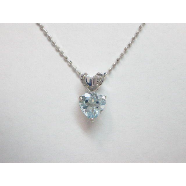 K18WGアクアマリンハート ペンダント ネックレス