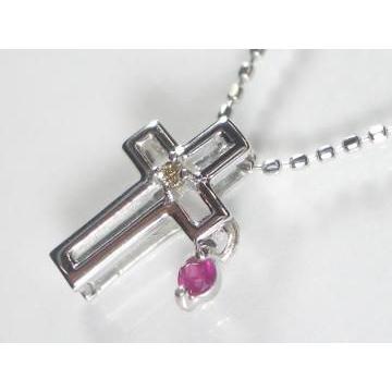 K18WG ホワイトゴールドダイヤモンド/ルビークロス ペンダント ネックレス_2