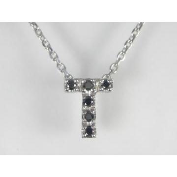 K10WG ホワイトゴールド ブラックダイヤモンドイニシャル ペンダント ネックレス