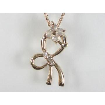 K18PG　ピンクゴールドローズクォーツリボン ペンダント ネックレス｜alljewelry