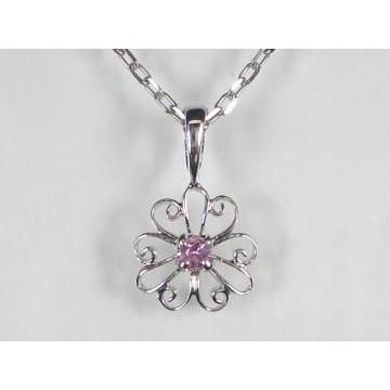 K10WG ホワイトゴールドピンクサファイヤフラワー ペンダント ネックレス｜alljewelry