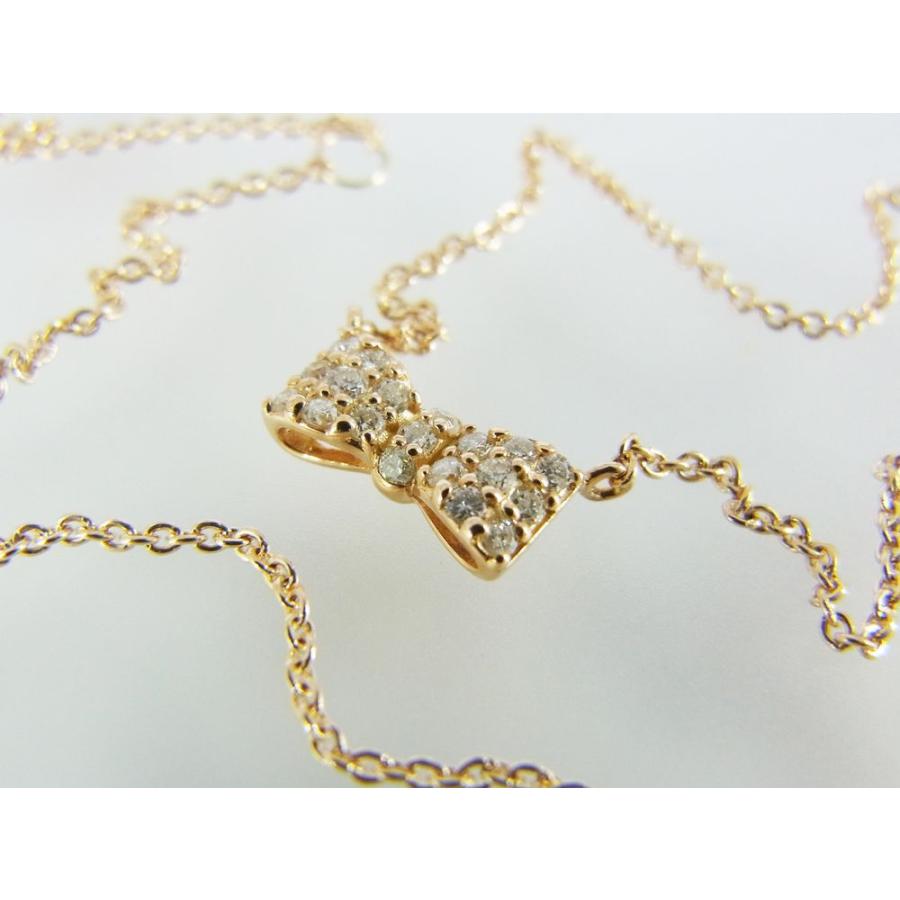 リボンモチーフ　K10PG　ダイヤモンド　ネックレス｜alljewelry