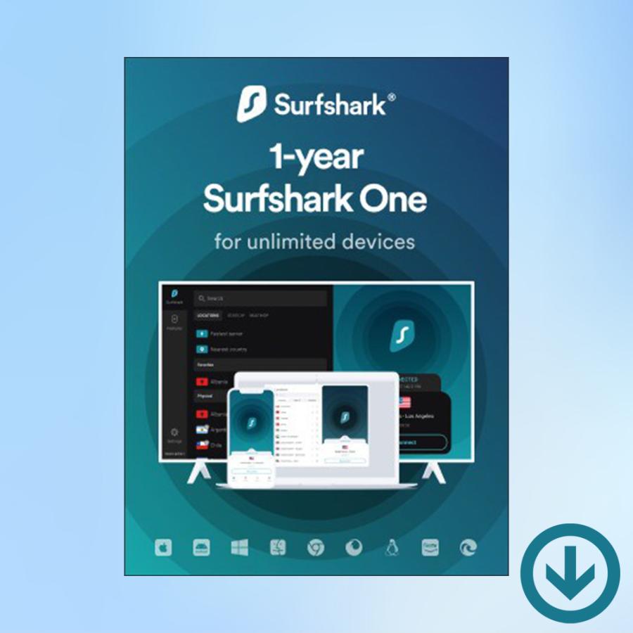 Surfshark One 年中使用許可 台数無押さえる【ダウンロード版】/ 1つの勘定書で、濾過性病原体、マルお召しもの、情報明らかにする、秘め事のもの恐ろしさからパソコンを守る セキュリティソフト（コード販売）-ソフトウェア