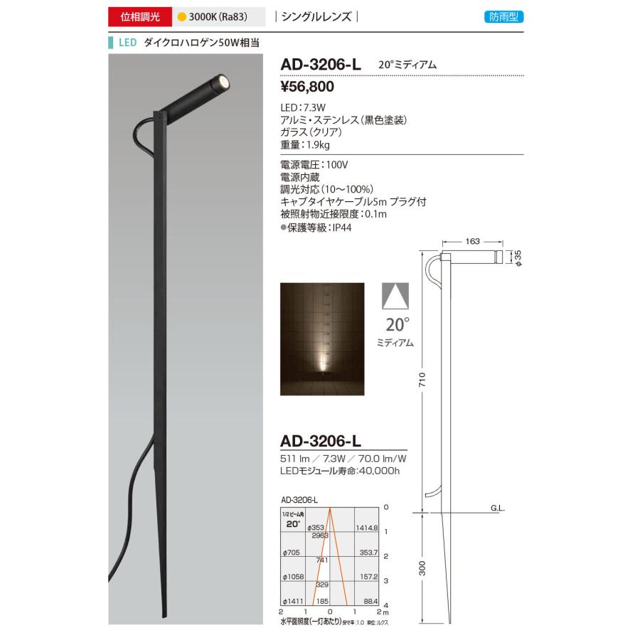 ｙａｍａｄａ　屋外スポットライト　電球色　Ra83　ダイクロハロゲン50W相当　LED一体型　防雨　専用調光器対応　スパイク式　20°　AD-3206-L_1