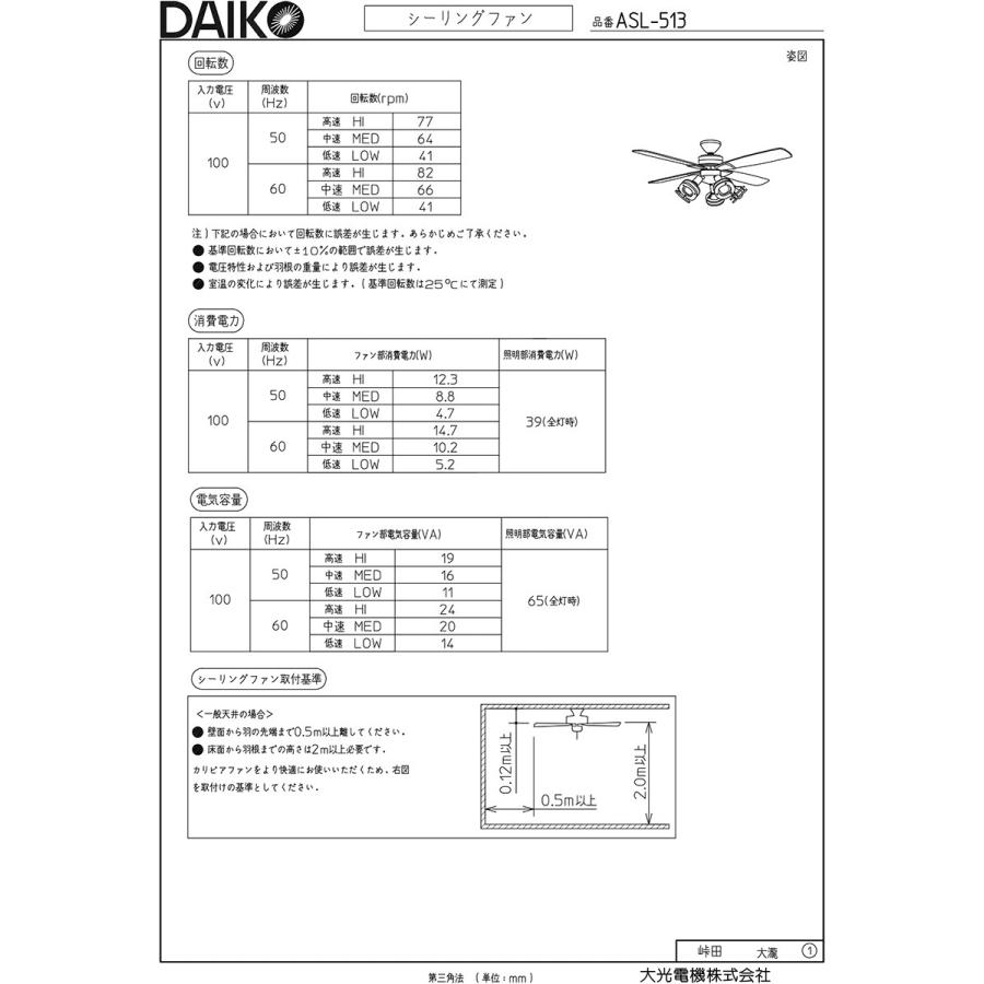 大光電機 DAIKO LEDシーリングファンライト 簡易取付式 (ランプ