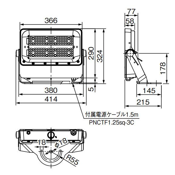 東芝　LED小形投光器　400W形メタルハライドランプ器具相当　LED一体形　昼白色　狭角タイプ　重耐塩形　本体:グレーイッシュブラック　BVP432_230CWNB