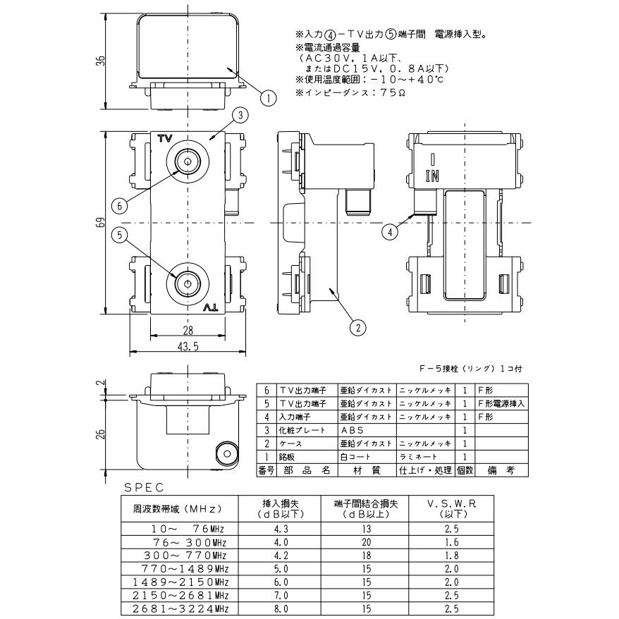 値下げ配線器具　TV端子 値下げ配線器具 TV端子 高シールドらくらく端子｜テレビコンセント