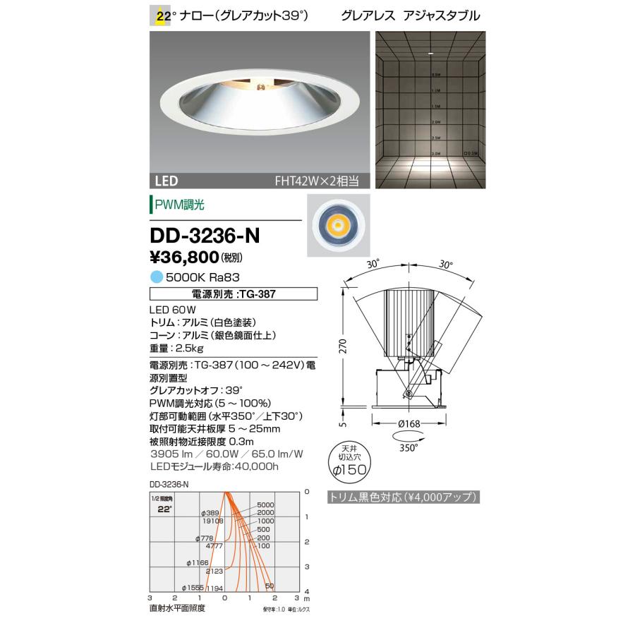 山田照明 yamada 屋内ダウンライト LED一体型 昼白色 Ra83 FHT42W×2相当 電源別売 専用調光器対応 埋込穴φ150mm ...