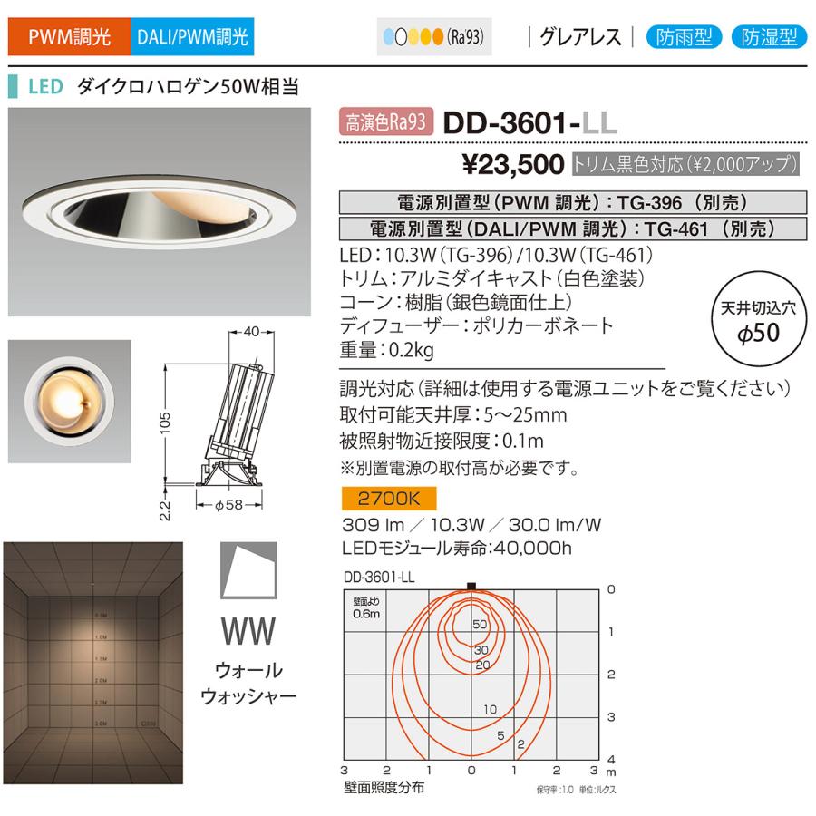 山田照明 yamada 軒下ダウンライト LED一体型 電球色 Ra93 ダイクロハロゲン50W相当 電源別売 防雨・防湿 専用調光器対応 ...