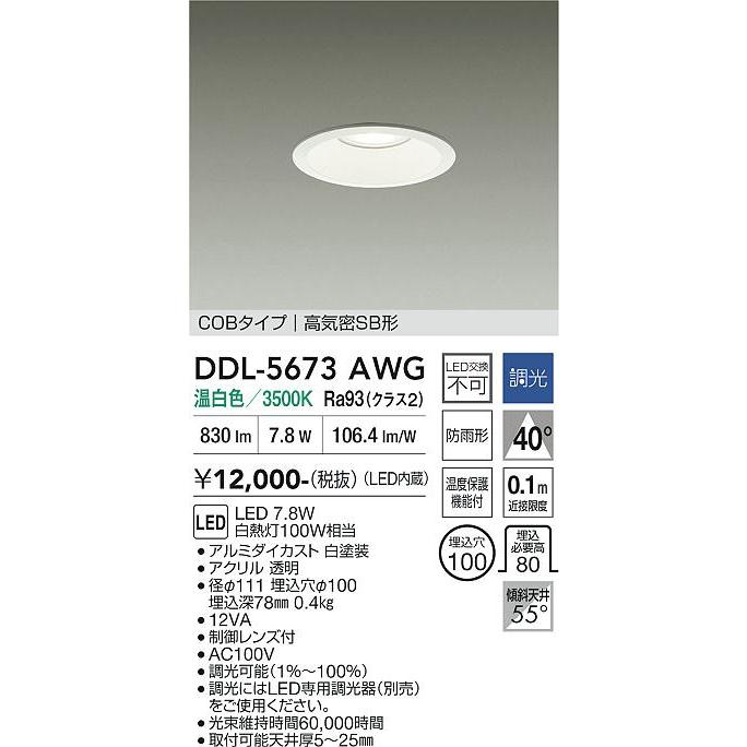 大光電機 DAIKO LEDダウンライト φ100mm 白熱灯100W相当 (LED内蔵) 温