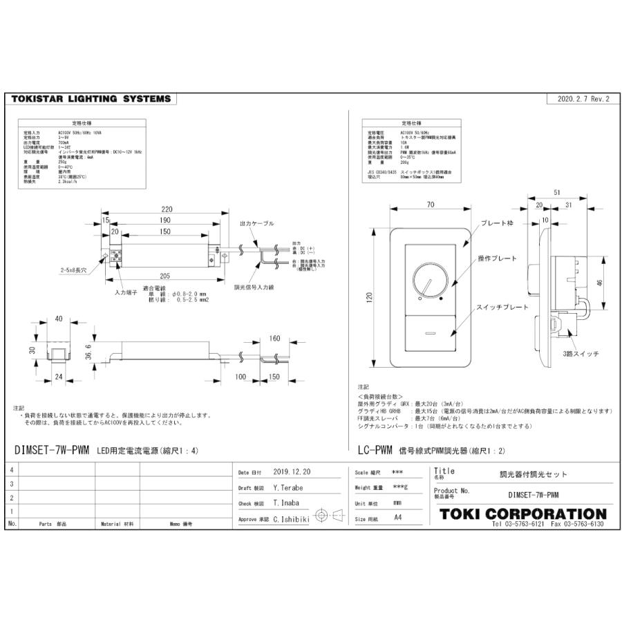 トキスター TOKISTAR 調光器付調光セット(LED用定電流電源、信号線式