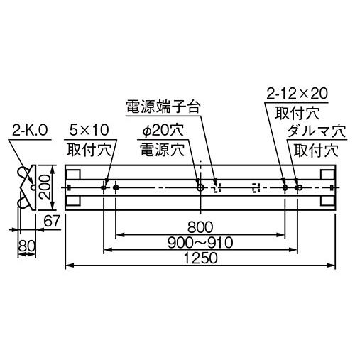 三菱　逆富士形LED照明器具 MILIE Lファインeco FLR40形X2 温白色 定格出力 固定出力形（ランプ付）　ELLKV4382CAHN+LDL40SWW1723N4_1