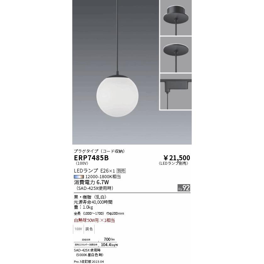 ENDO　LEDペンダント　白熱球60W形相当　配線ダクトレール用　6500K-2700K　Fit　無線調光　黒　ERP7485B　（ランプ別売）_1