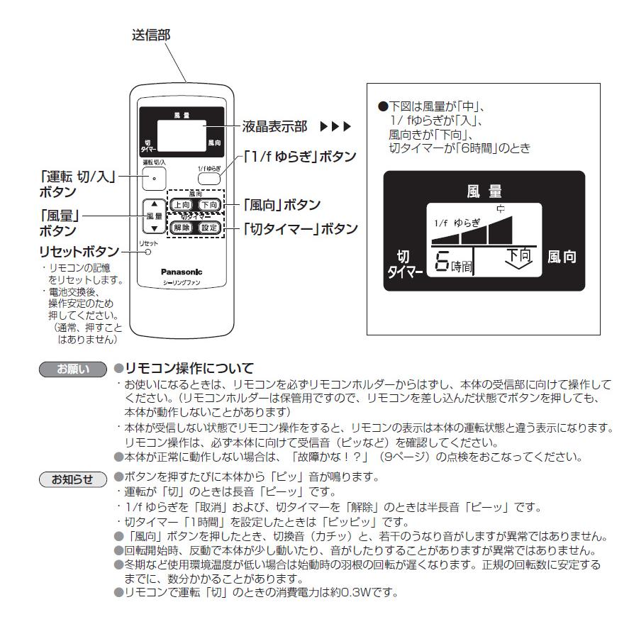 Panasonic（パナソニック） シーリングファン用 付属リモコン