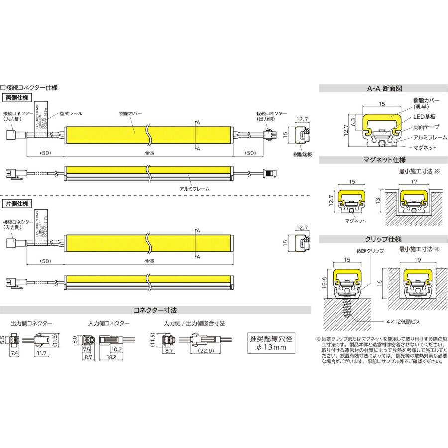 FKK　LEDライン照明 FGS DC24V カバー3面発光 451mm 専用調光器対応 (電源トランス・コード別売)　FGS-451 ※受注生産品｜alllight｜03